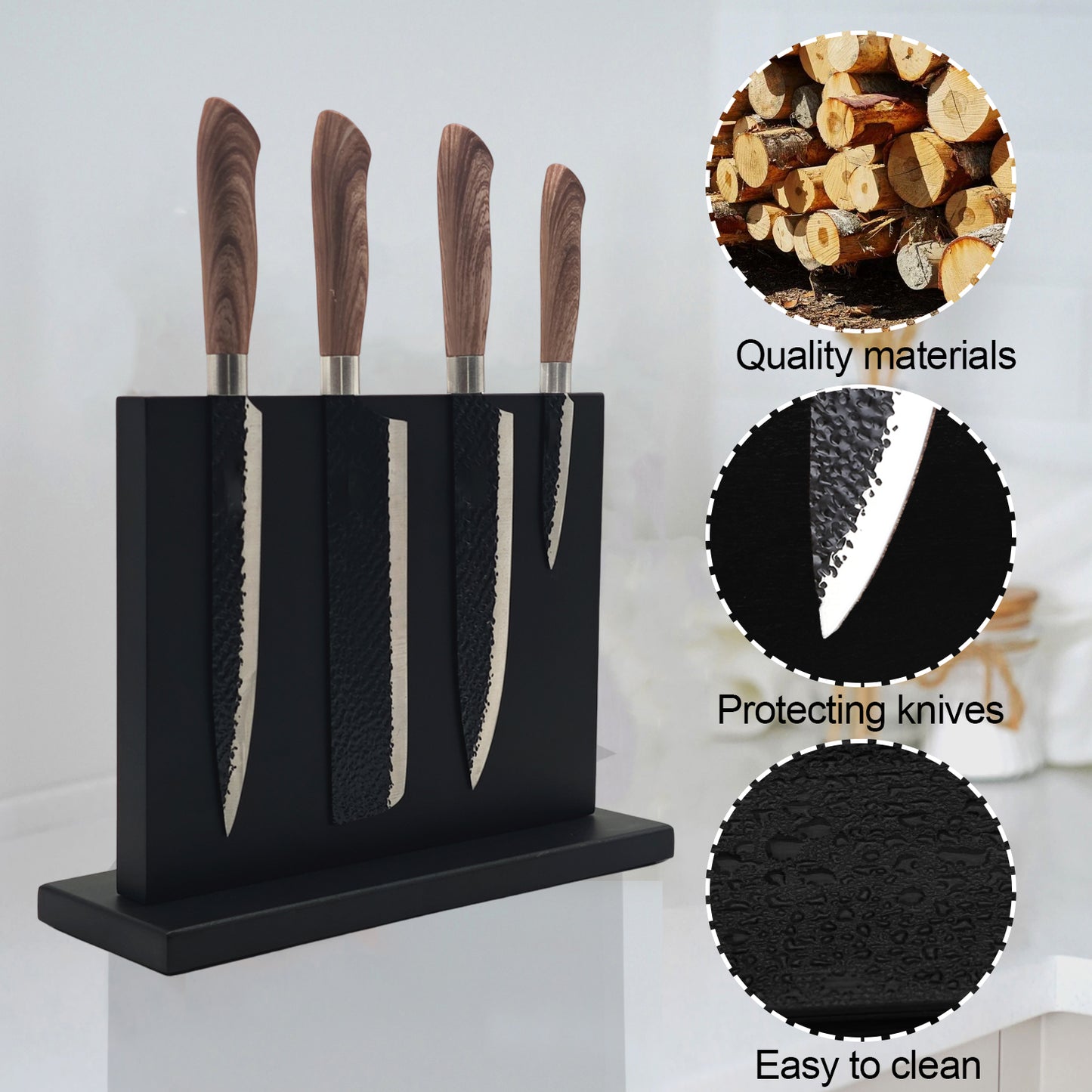 Resafy Black Acacia Wooden Double Sided Magnetic Knife Stand Knife Display Stand