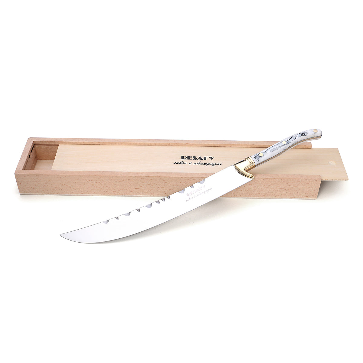 Resafy Champagne Saber Sparkling Wine Opener With Wooden Gift Case Y2