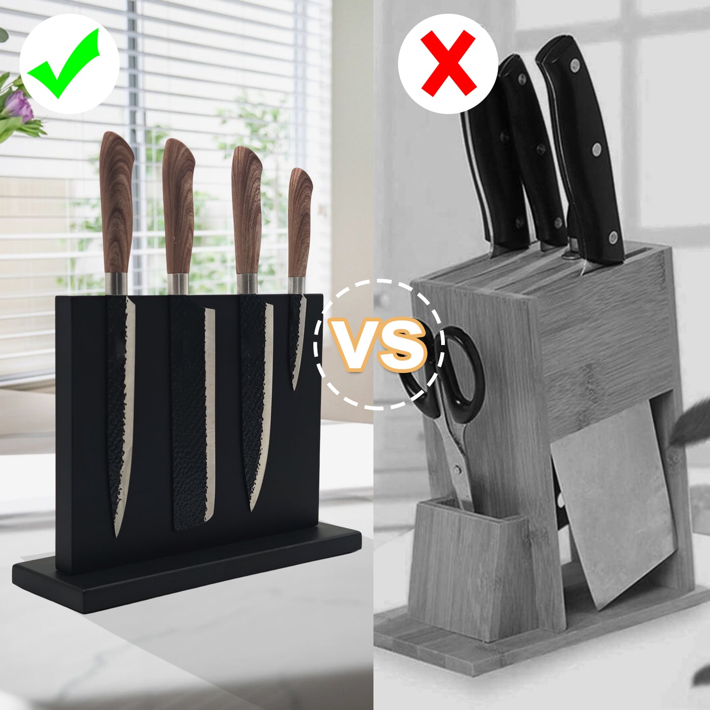 Resafy Black Acacia Wooden Double Sided Magnetic Knife Stand Knife Display Stand