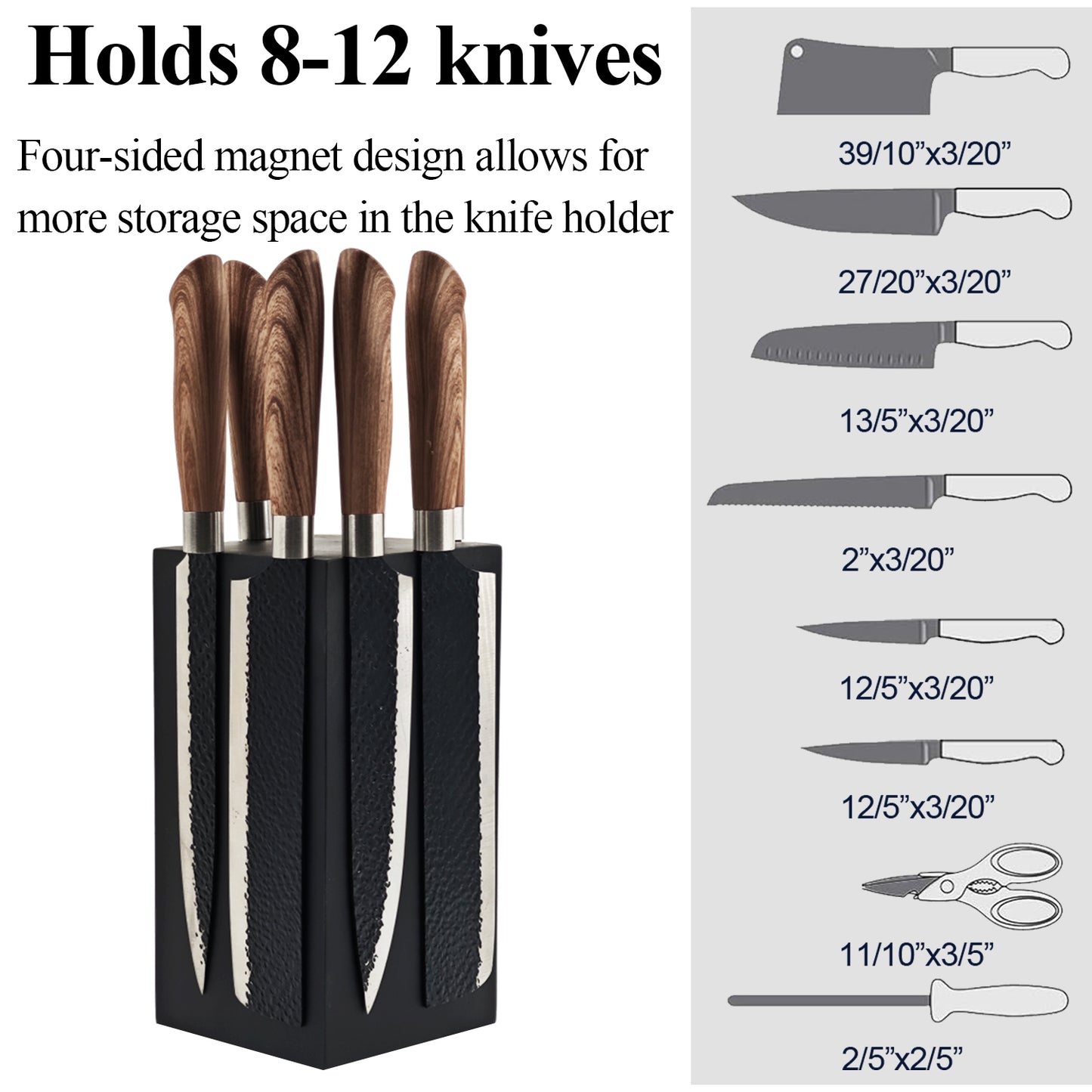 Resafy Black Magnetic Knife Wooden Block 360 Rotatable Knife Holder Rack Magnetic Stands with Strong Enhanced Magnets Kinves Strip