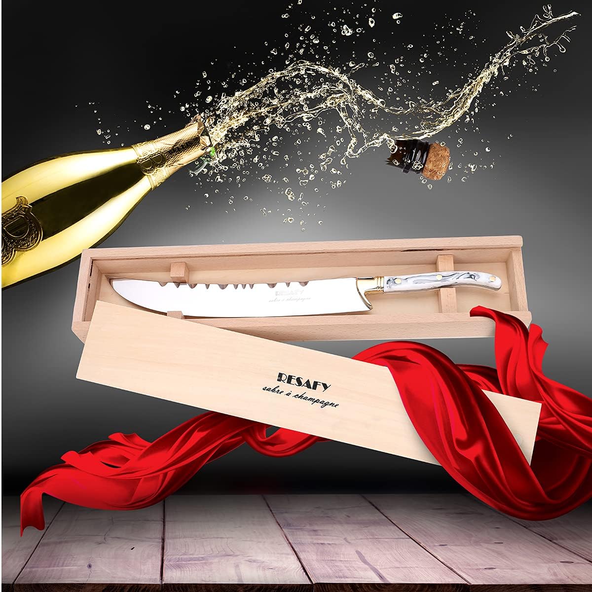 Resafy Champagne Saber Sparkling Wine Opener With Wooden Gift Case Y2