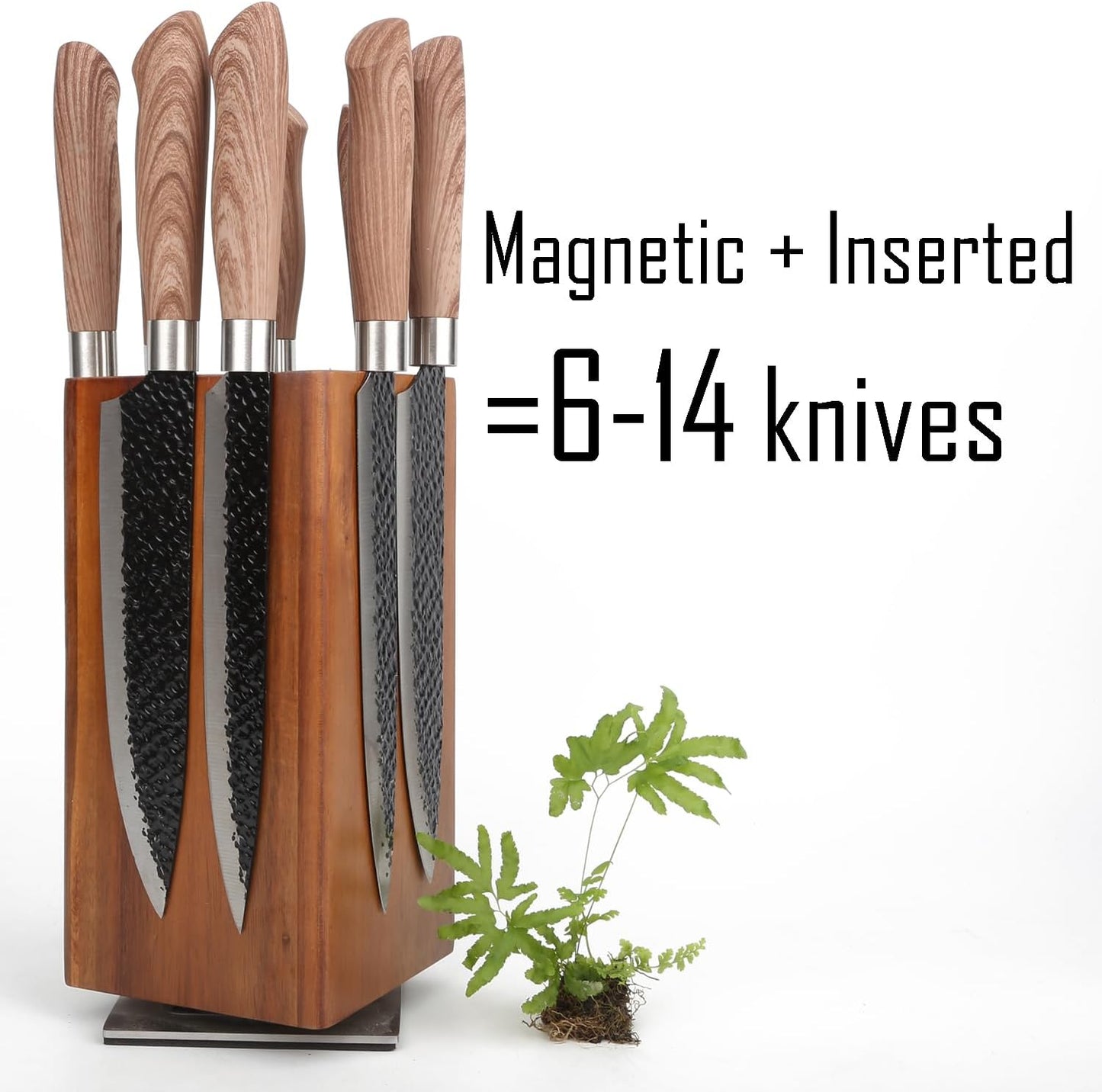 Resafy Magnetic Knife Wooden Block 360 Rotatable Knife Holder Rack