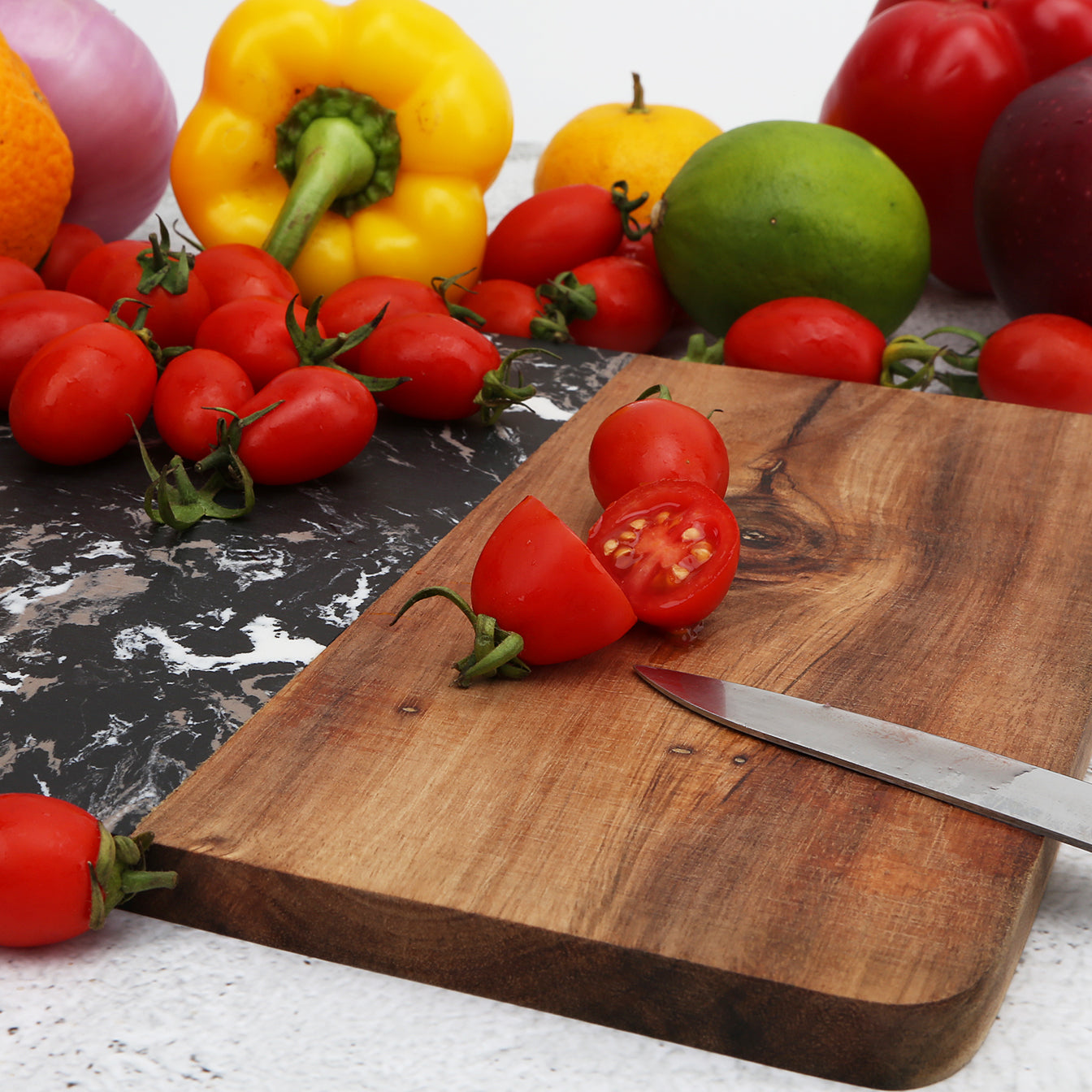Resafy Acacia Wood Marble Cutting Board with Handle Choping Board