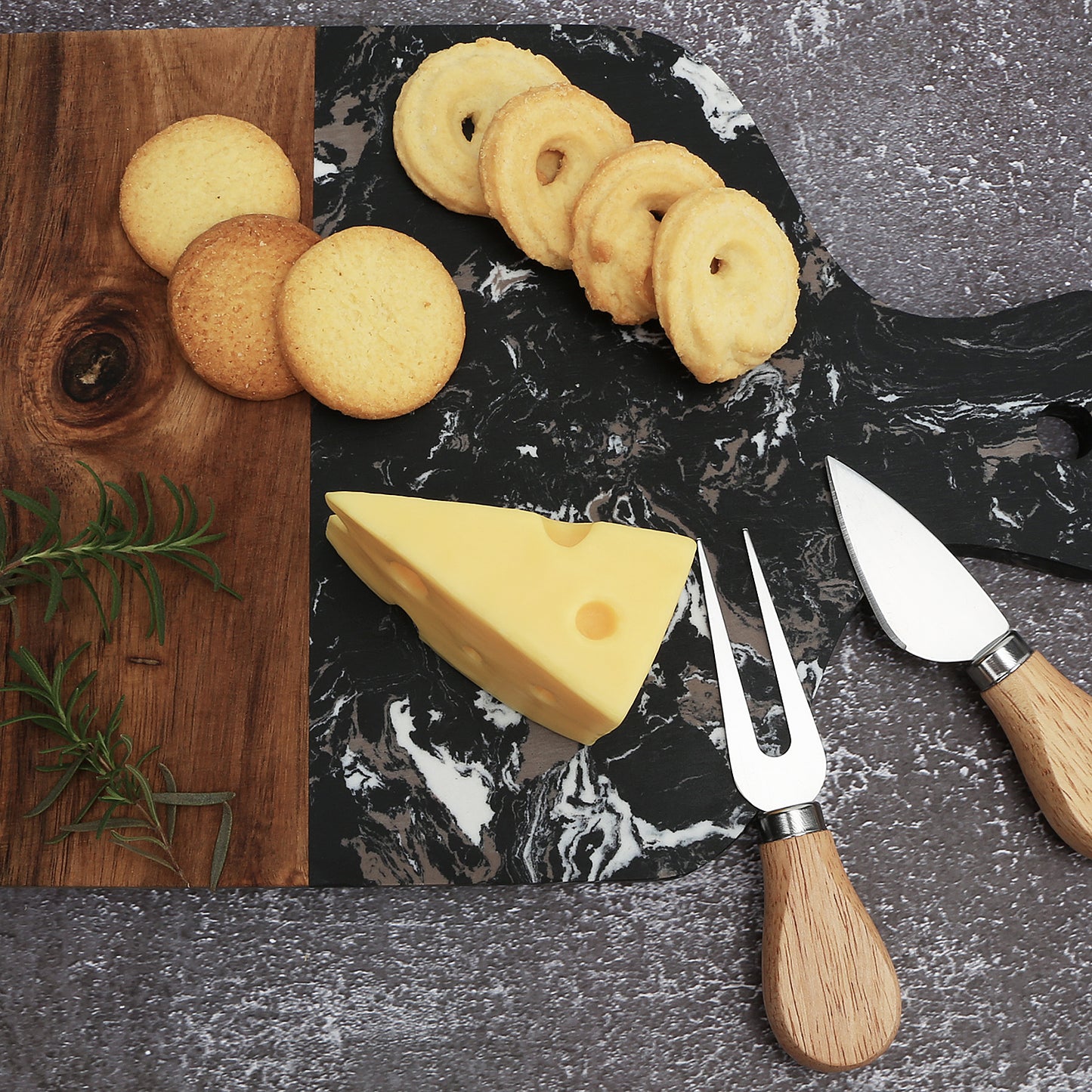 Resafy Acacia Wood Marble Cutting Board with Handle Choping Board