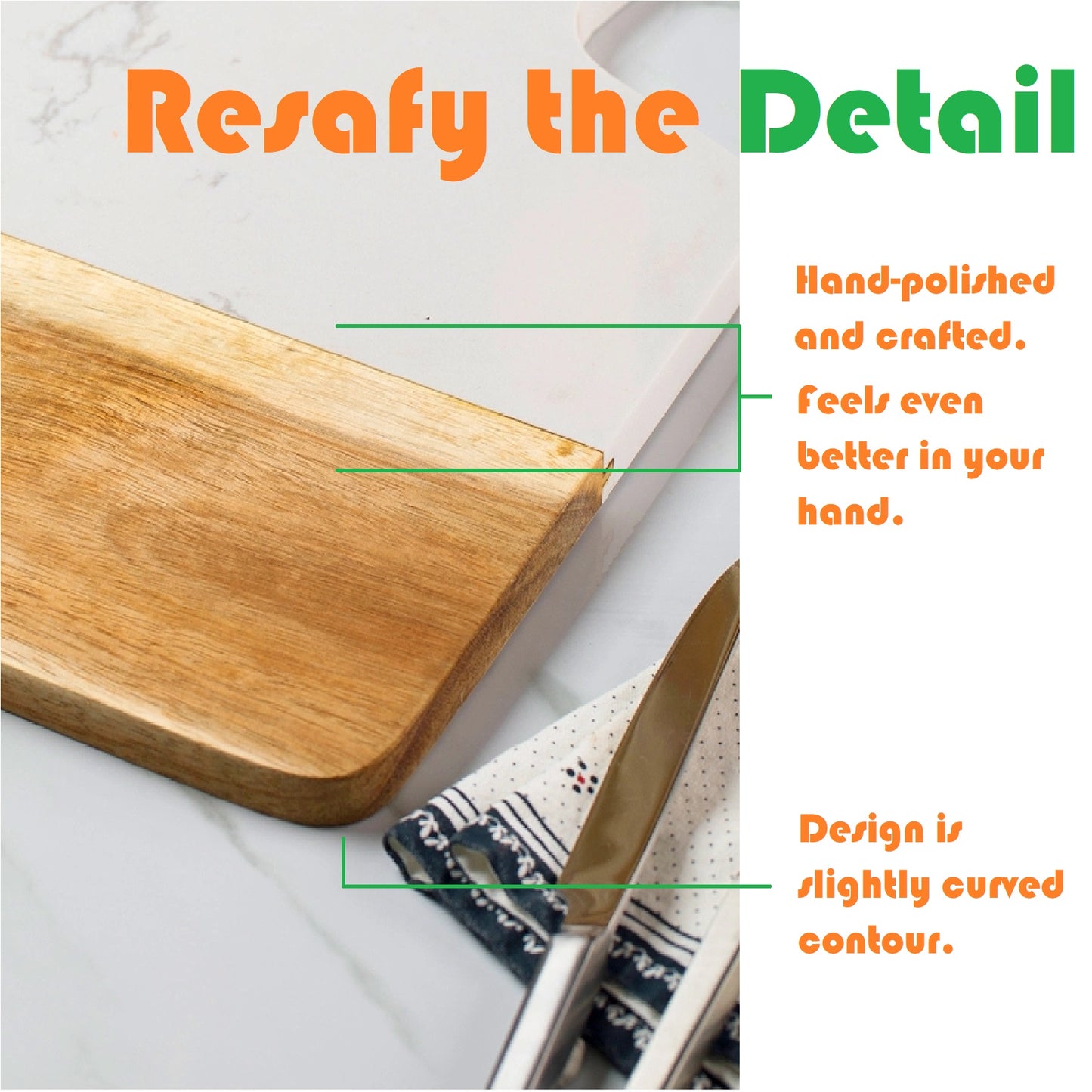 Resafy Acacia Quilted Marble Cutting Board, Butcher Block, White