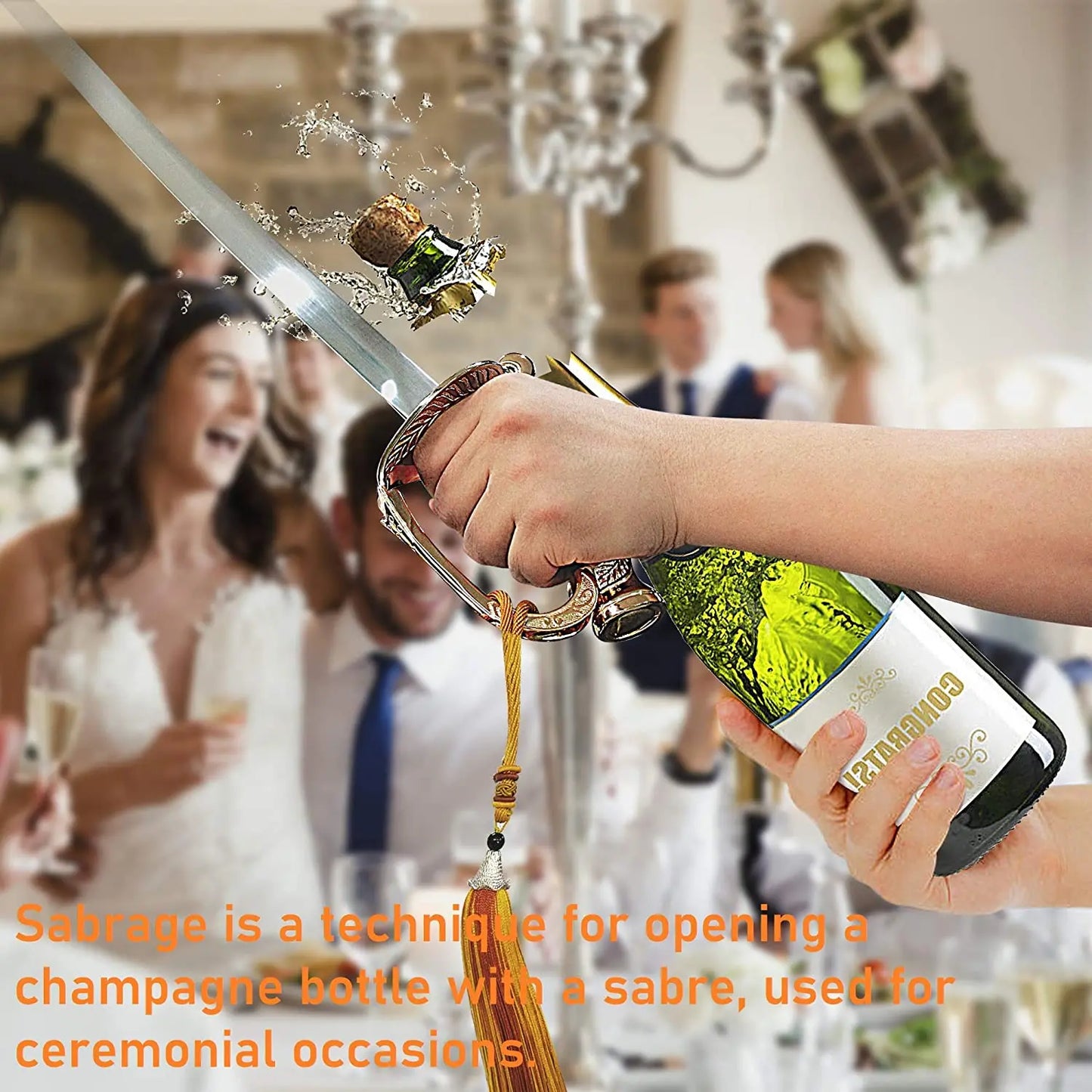 Resafy Champagne Saber with Golden Handle With Wooden Gift Case G2