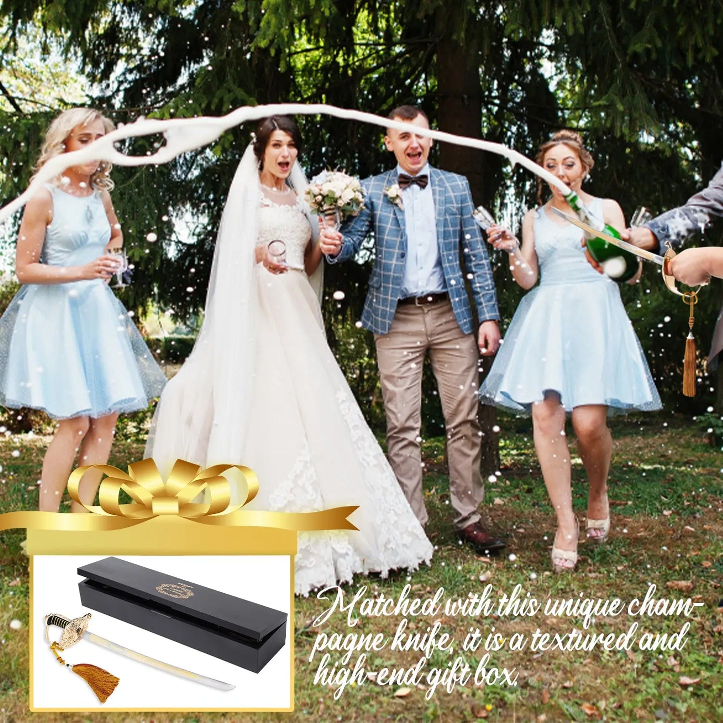 Resafy Champagne Saber with Golden Handle With Wooden Gift Case G3