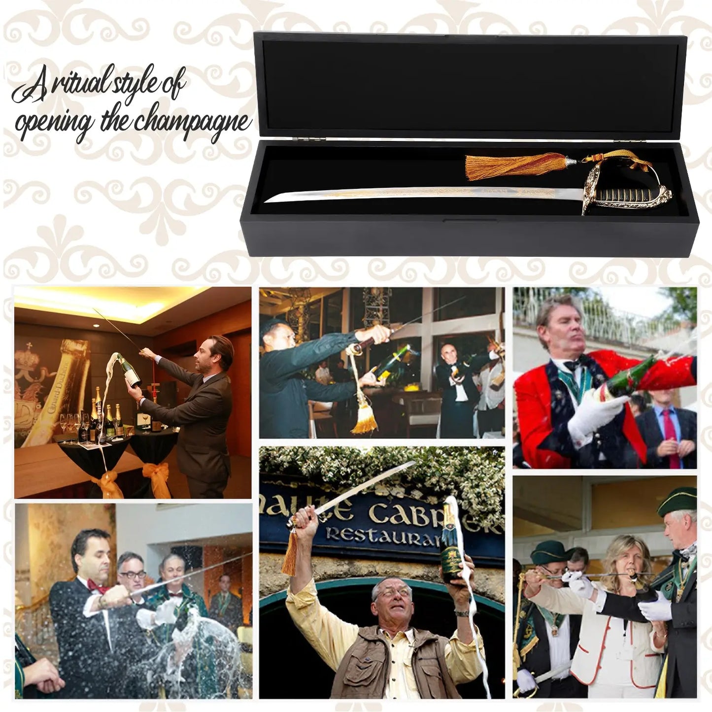 Resafy Champagne Saber with Golden Handle With Wooden Gift Case G3