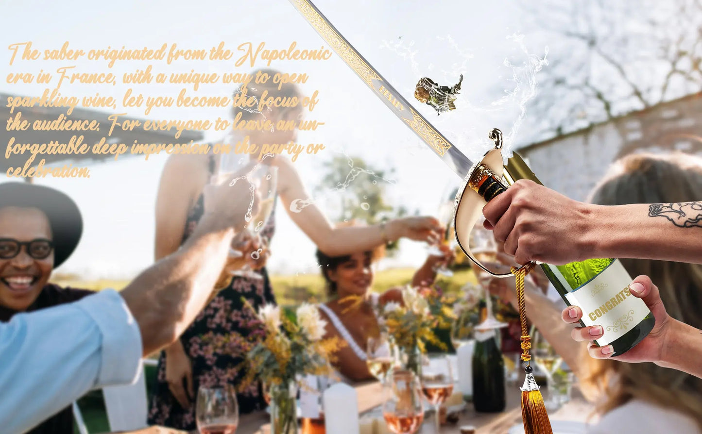 Resafy Champagne Saber with Golden Handle With Wooden Gift Case G3