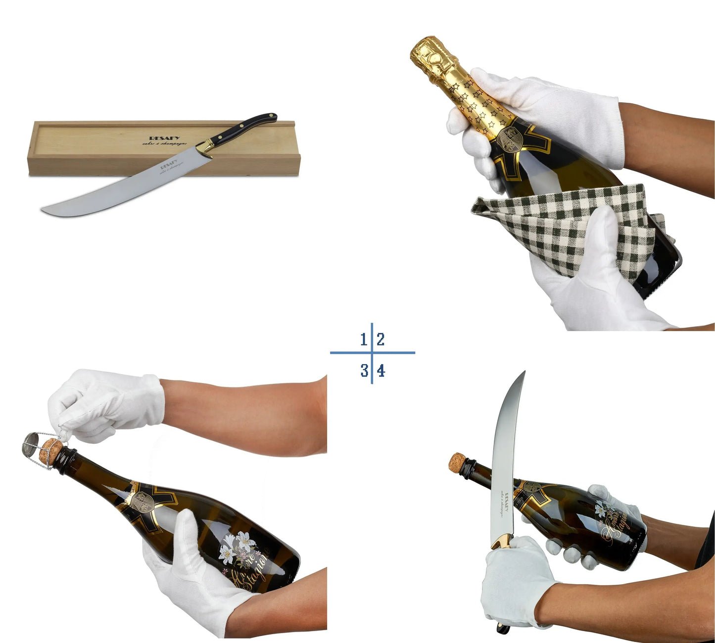 Resafy Champagne Saber Sparkling Wine Opener With Wooden Gift Case B1