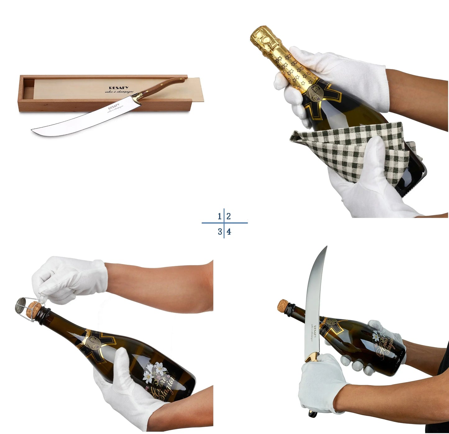 Resafy Champagne Saber Sparkling Wine Opener With Wooden Gift Case Y1