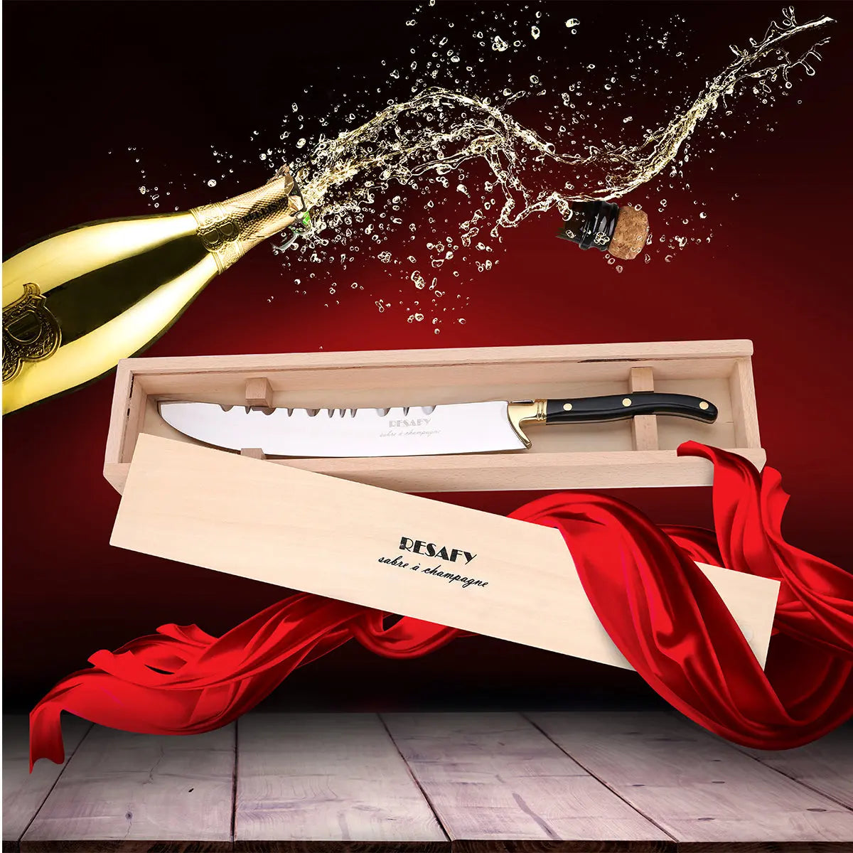 Resafy Champagne Saber Sparkling Wine Opener With Wooden Gift Case B2