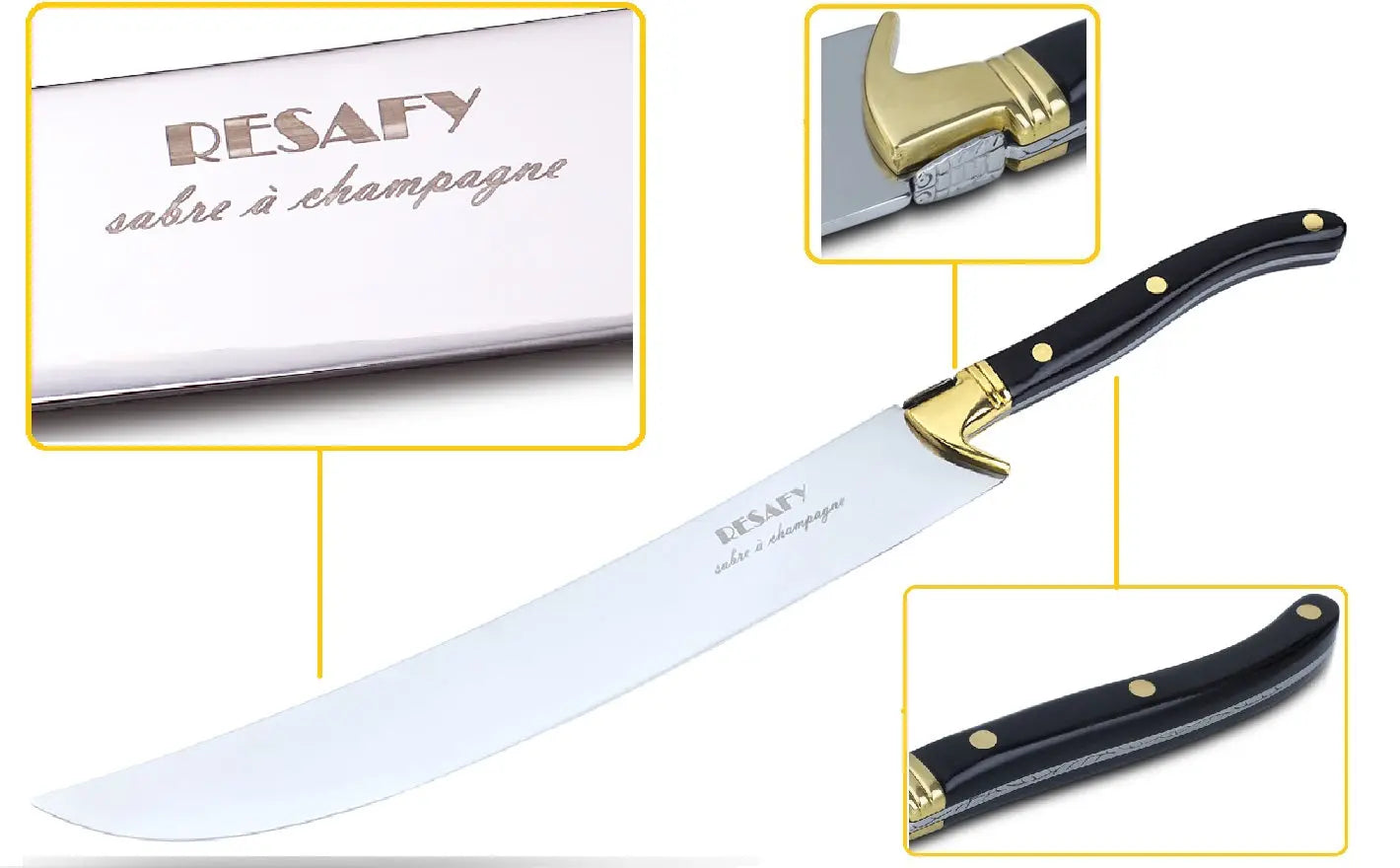Resafy Champagne Saber Sparkling Wine Opener With Wooden Gift Case B1